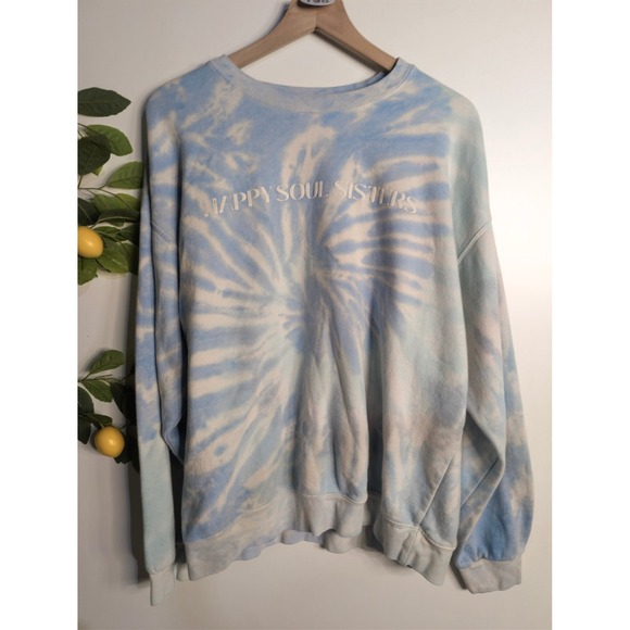 Blue tie dye Crewneck Happy Soul Sisters Hoodie Sz L - Picture 1 of 3